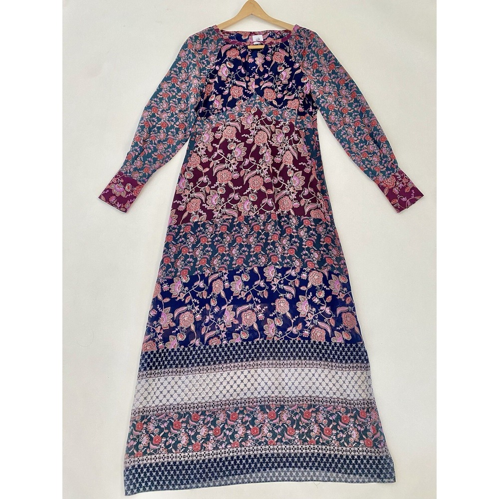 Cabi Women's Medium M Boho Floral Festive Long Sleeve Maxi Dress